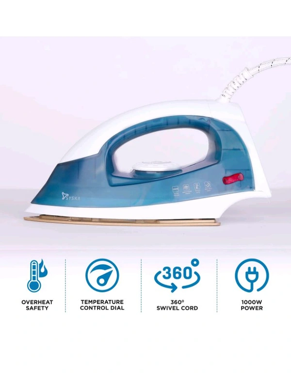 Syska Dry Iron 1000 Watt Has Non-Stick Soleplate, Overheat Safety, Multi Fabric Selection With 360° Swivel Cord For Wrinkle Free Clothes -