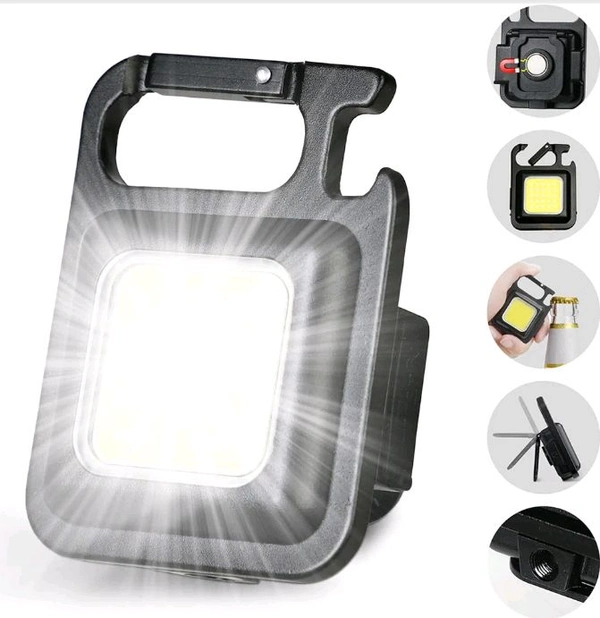 LED Mini Cob Keychain And Magentic Flashlight Portable USB Rechargeable Light 3 Light Modes With Folding Bracket,For Walking Camping?Square?,Black, 1000 Lumen
