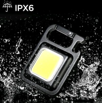 LED Mini Cob Keychain And Magentic Flashlight Portable USB Rechargeable Light 3 Light Modes With Folding Bracket,For Walking Camping?Square?,Black, 1000 Lumen