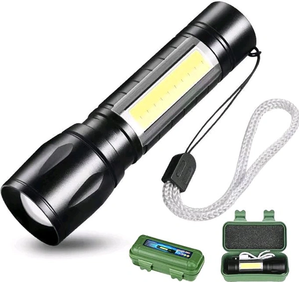 LED Emergency Handheld Flashlight USB Rechargeable Flashlight 3 Modes Adjustable Focus,Portable Waterproof LED Flashlight With COB Side Lights，Best Tactical Torch For Hurricane (1pack)