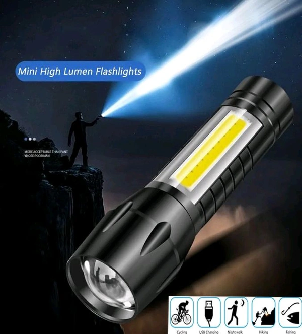 LED Emergency Handheld Flashlight USB Rechargeable Flashlight 3 Modes Adjustable Focus,Portable Waterproof LED Flashlight With COB Side Lights，Best Tactical Torch For Hurricane (1pack)