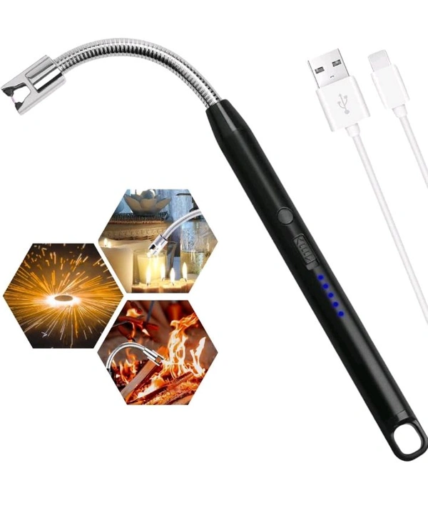 Rechargeable Electric Gas Lighter For Kitchen, Pooja Room, Candles, BBQ, Multi Purpose - 360 Degree Flexible & Windproof (Multicolor)(Pack Of 1)