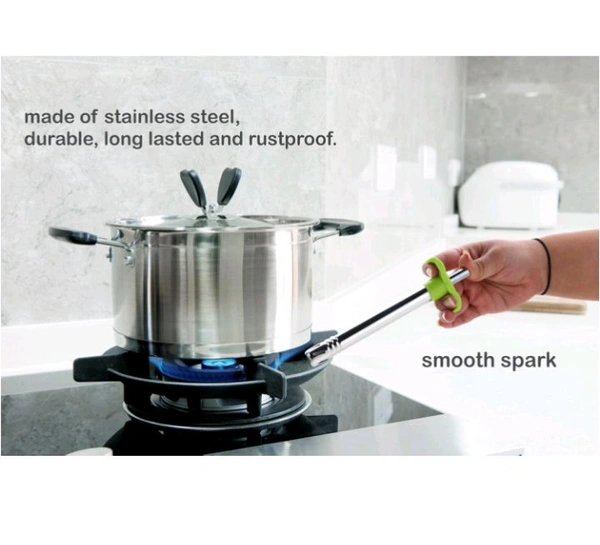 Gas Lighter With Free Knife For Kitchen Use Restaurants Metal Gas Stove Lighter Regular Size Easy Grip, Silver