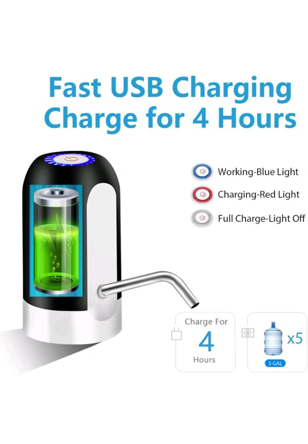 5 Gallon Water Dispenser, USB Charging Water Dispenser Pump Automatic Drinking Water Jug Dispenser for Universal 2-5 Gallon Office Camping Kitchen (Black)