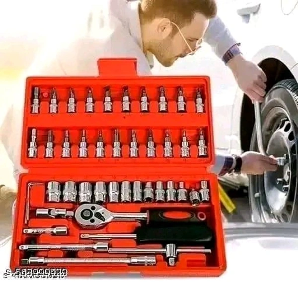 Tool Kit 46 Pieces Drive Socket Set Auto Repair Hand Tool Ratchet Wrench Set, Tools Kit for Automotive Repair, Household, Car & Bicycle Repairs Metric screwdriver Set with Storage Case
