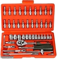 Tool Kit 46 Pieces Drive Socket Set Auto Repair Hand Tool Ratchet Wrench Set, Tools Kit for Automotive Repair, Household, Car & Bicycle Repairs Metric screwdriver Set with Storage Case