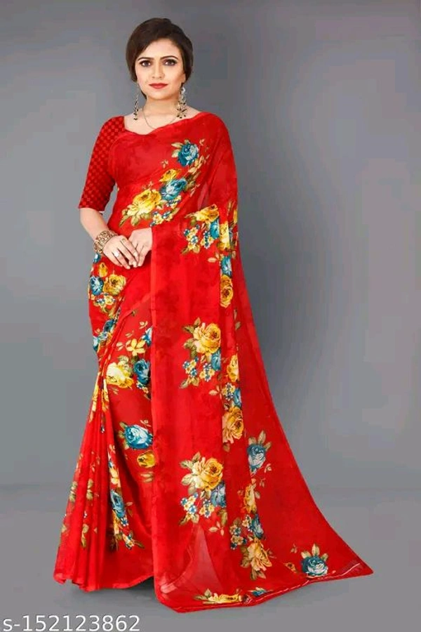 Shubhwar Daily Wear Georgette Saree With Unstitched Blouse Piece  - Free Size