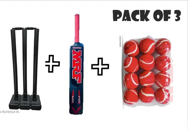 3 in 1 Combo Bat + wicket +12 Balls India Best Combo