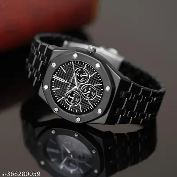 Franktime Black Chain Solid Round Analog Wrist Watch for Men