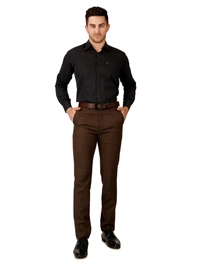 Dmd Clothing | Wrinkle Free Express Mattee | Solid Formal Trousers | Polo Fit | Office Wear For Men'S | Chocolate Brown - 28, CHOCOLATE BROWN