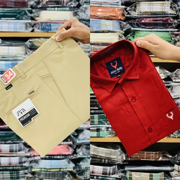 Z ar a Formal Trouser With Allen Plain Shirt - M-38, M-30, Beige/Red