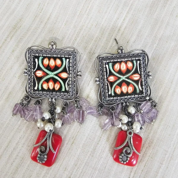 GlimSilk Floral Elegance Dangling Earrings - Red