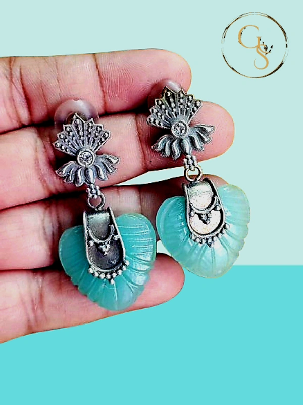GlimSilk Imperial Bloom Drop Earrings (E-0011SB) - Cyan Aqua