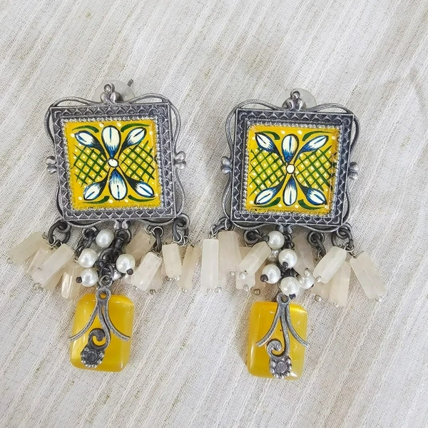 GlimSilk Floral Elegance Dangling Earrings - Yellow