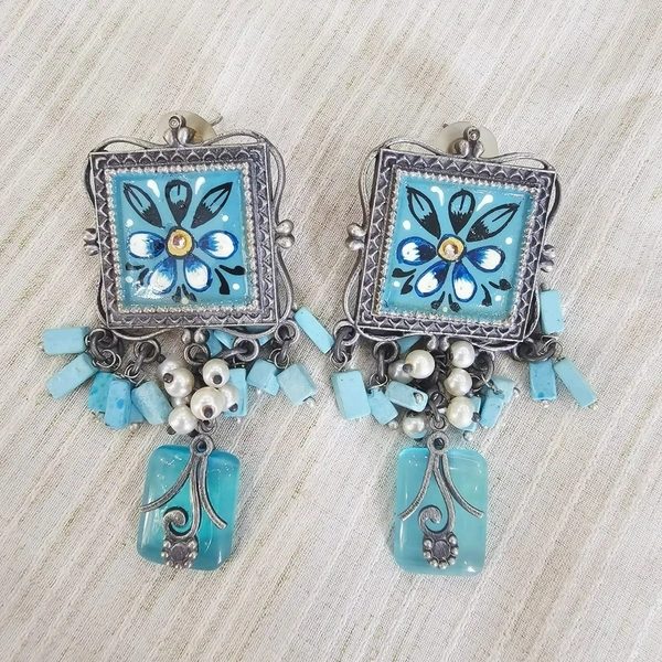GlimSilk Floral Elegance Dangling Earrings - Viking