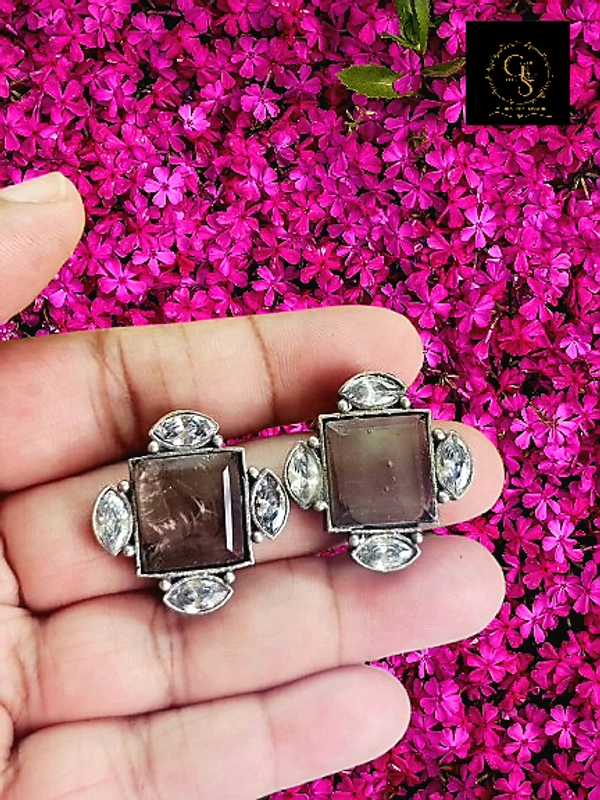 GlimSilk Gemstone Elegance Stud (E-0015B) - Coffee