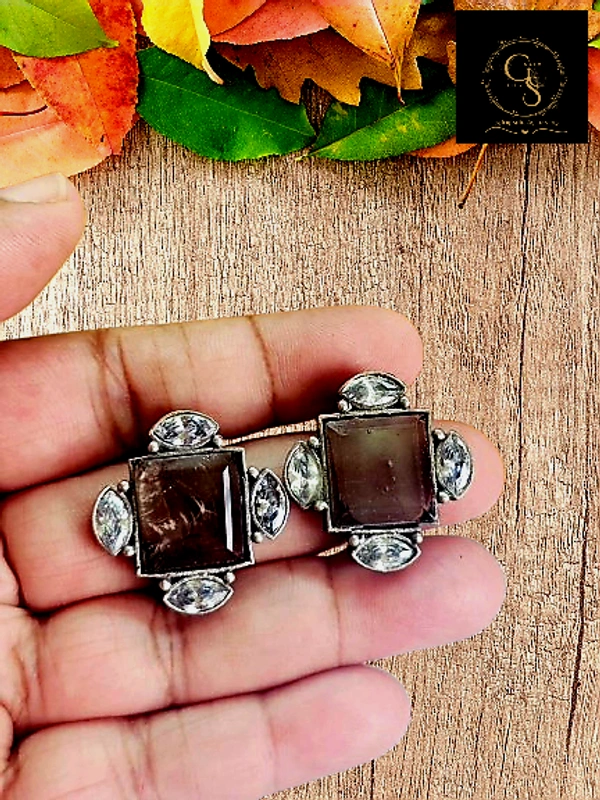 GlimSilk Gemstone Elegance Stud (E-0015B) - Brown Bramble