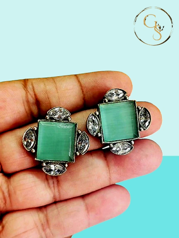 GlimSilk Gemstone Elegance Stud (E-0015B) - Silver Tree