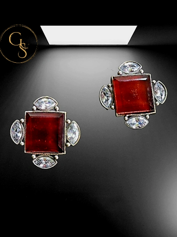 GlimSilk Gemstone Elegance Stud (E-0015B) - Falu Red
