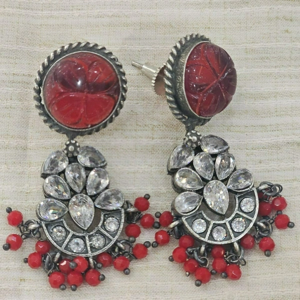 GlimSilk Carved Elegance Drop Earrings - Bright Red