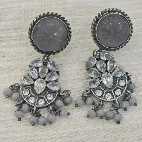 GlimSilk Carved Elegance Drop Earrings - Dove Gray