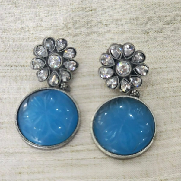 GlimSilk Mystic Bloom Carved Drop Earrings - Mariner