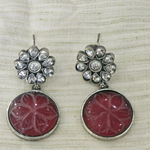 GlimSilk Mystic Bloom Carved Drop Earrings - Maroon