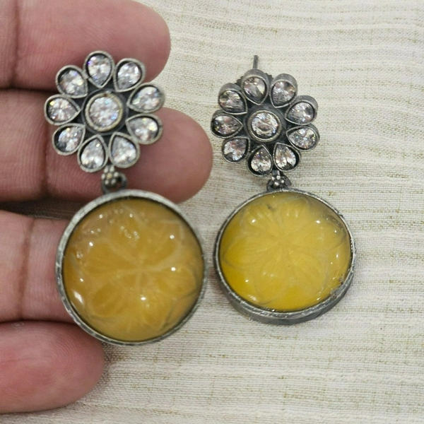 GlimSilk Mystic Bloom Carved Drop Earrings - Yellow