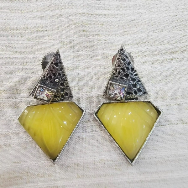 GlimSilk Pentagon Grace Carved Earrings - Golden Fizz