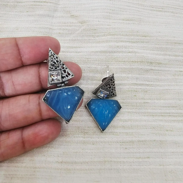 GlimSilk Pentagon Grace Carved Earrings - Steel Blue