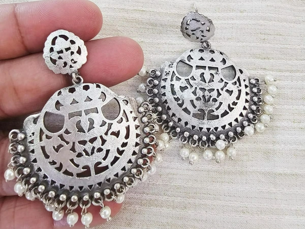 GlimSilk Ornate Bloom Dangle Earrings - Silver