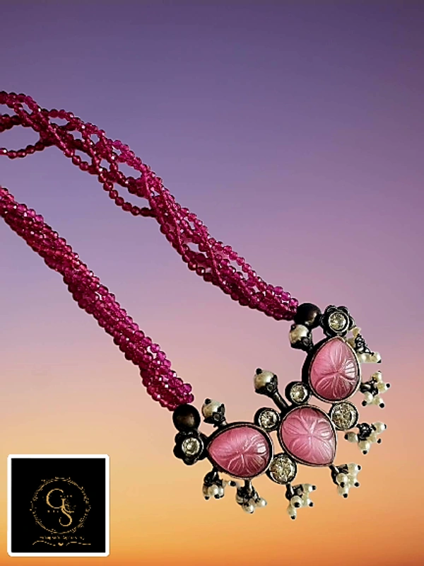 GlimSilk Pink Elegance Floral Necklace - Pink