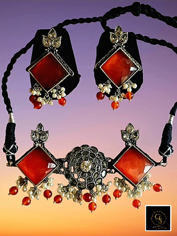 Glimsilk Pearl & Sapphire Harmony Necklace & Set - Red