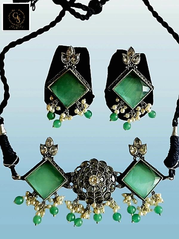 Glimsilk Pearl & Sapphire Harmony Necklace & Set - Silver Tree
