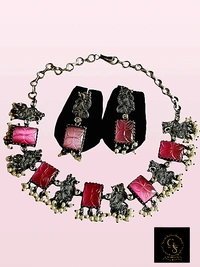 GlimSilk Ornate Bloom Necklace Set (N-0007P) - Purple Pizzazz
