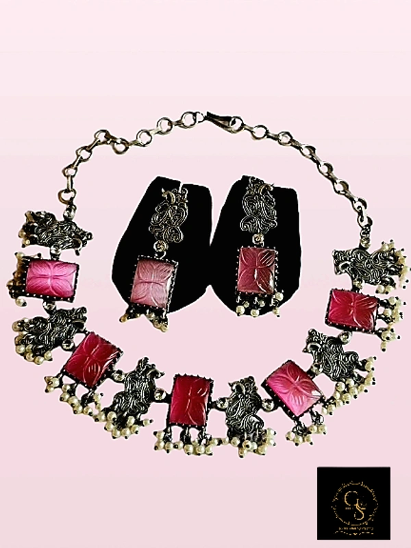 GlimSilk Ornate Bloom Necklace Set (N-0007P) - Purple Pizzazz