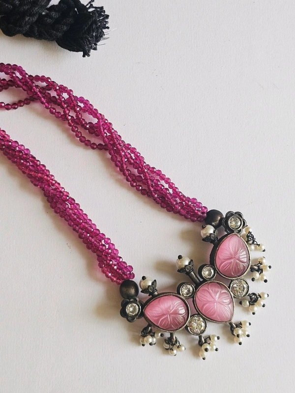 GlimSilk Pink Elegance Floral Necklace - Pink