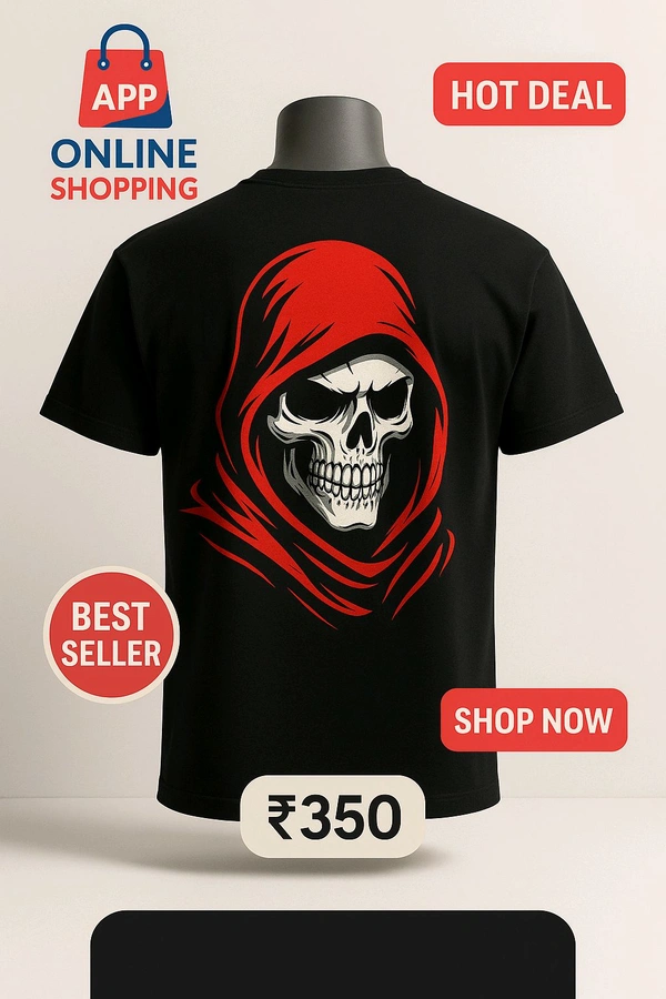 Printed Men Black T-shirt Online Shopping App  - Black, L