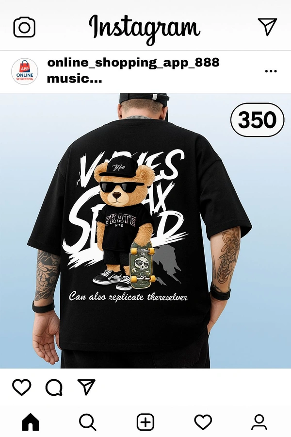 Printed Men Black T-shirt Online Shopping App  - Black, M