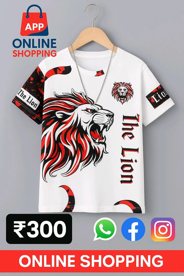 The Lion Printed Men With Tshirt  - White, M