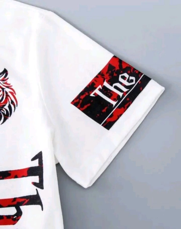 The Lion Printed Men With Tshirt  - White, L
