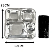 CutTales (Pack Of 4) Stainless Steel Multipurpose 4 Compartment Everyday Dinner Plates For Kids and Family Members | Size 23X23 CM | Gifting Plates - L 23 X W 23 X H 3, Silver, Pack Of 4