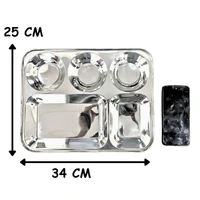CutTales “CutTales” Premium Stainless Steel 5 Section Plate Set of 2, BPA Free Non-Toxic Plates, Dishwasher Safe Plates, - L-35 X W-25 X H-3, Silver, Pack Of 2