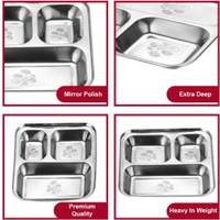 CutTales “CutTales” Set of 7 Stainless Steel 3 Section Pav Bhaji Dinner Thali Dinner Plates Set of 7, Dishwasher Safe, BPA Free - Silver, Pack Of 7