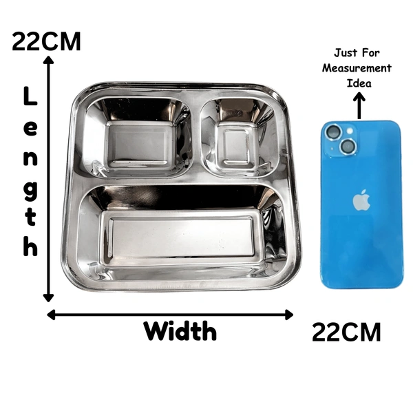 CutTales “CutTales” Set of 7 Stainless Steel 3 Section Pav Bhaji Dinner Thali Dinner Plates Set of 7, Dishwasher Safe, BPA Free - Silver, Pack Of 7