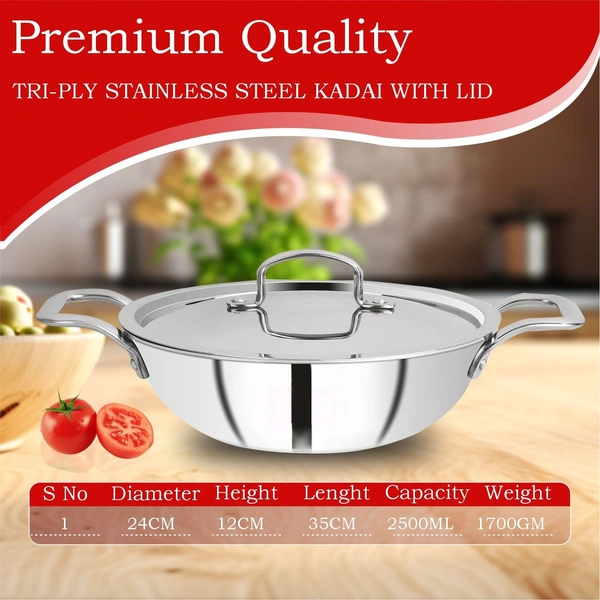 CutTales  Tri Ply Kadhai Set For Daily Use , Size- 24Cm - Size 24