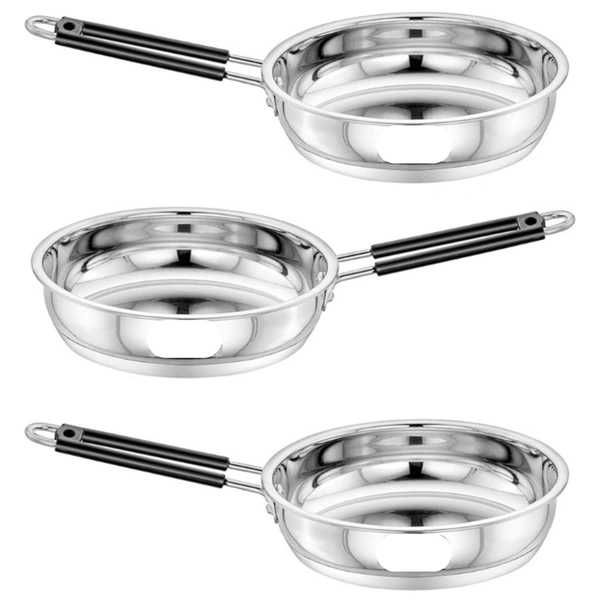 CutTales Premium Stainless Steel Fry Pan (Set of 3)– Non-Stick, Durable & Multi-Purpose Cookware for Everyday Cooking
