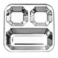 CutTales Stainless Steel Diamond Plate – 3 Compartment Square Dinner & Snack Serving Plate - Pack of 9