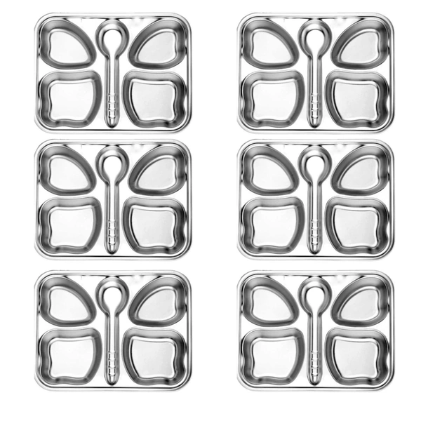 CutTales Trending Set of 6 Kids Plates, Stainless Steel Butterfly Plates Set Of 6, BPA Free And Non-Toxic Plates Set For Kids, Dishwasher Safe - Silver, Pack Of 6