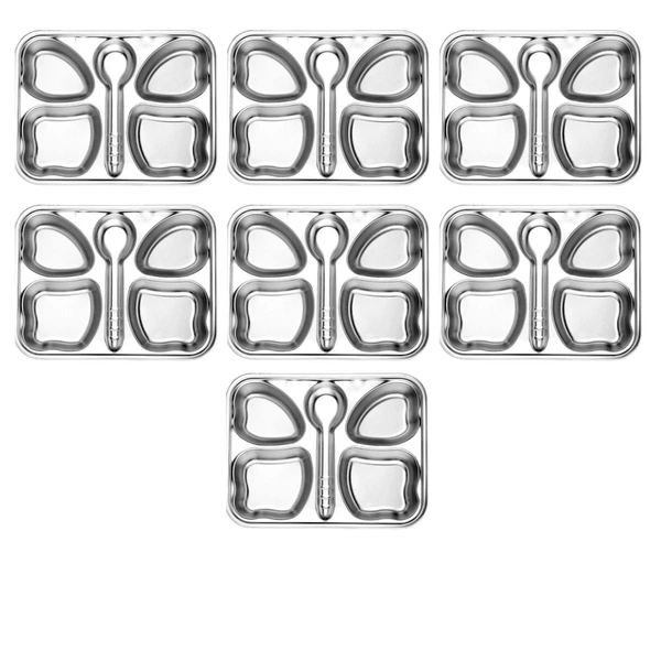 CutTales Trending Set of 7 Kids Plates, Stainless Steel Butterfly Plates Set Of 7, BPA Free And Non-Toxic Plates Set For Kids, Dishwasher Safe - Silver, Pack Of 7
